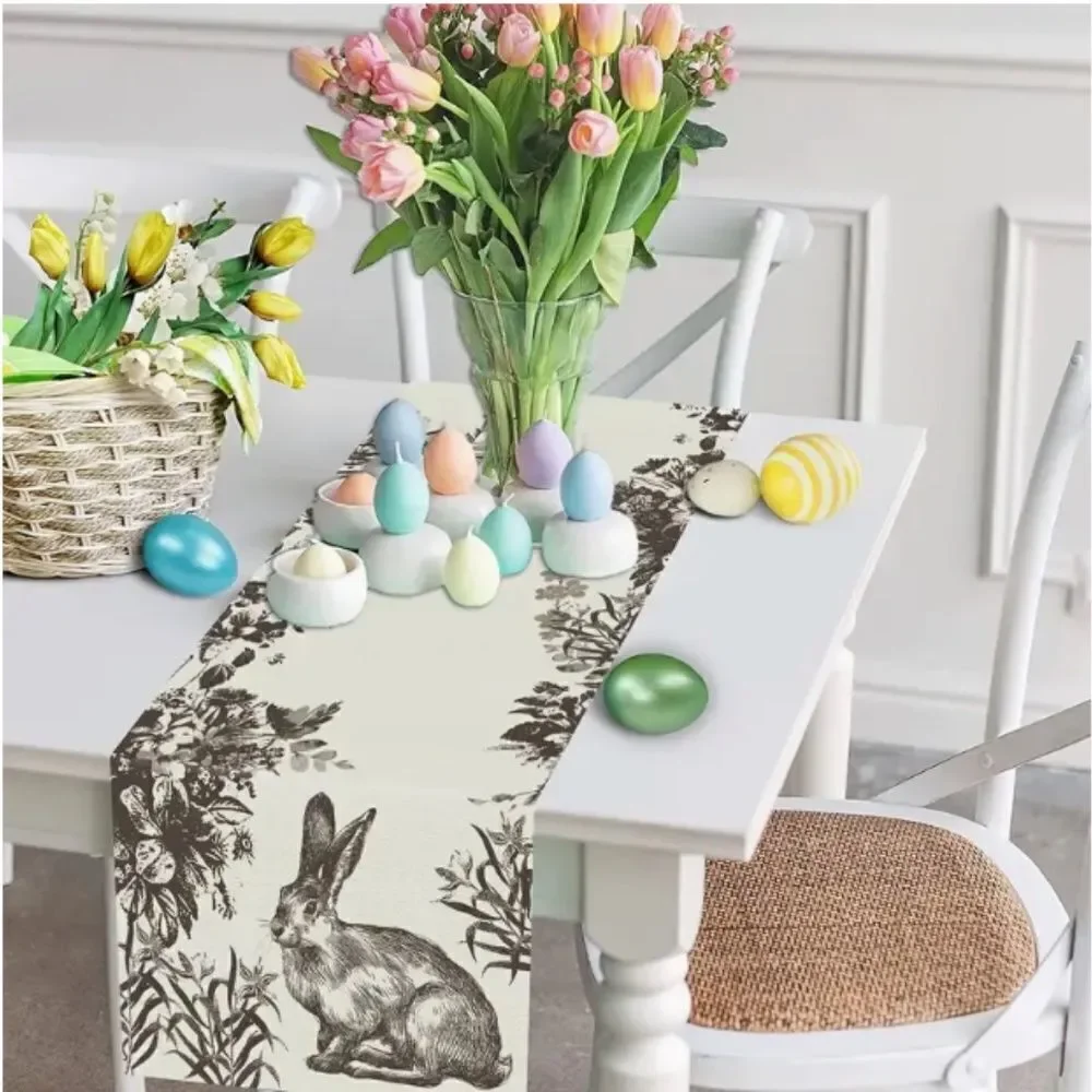 Easter Bunny Rabbit Floral Fabric Table Runner Spring Decor Mantle